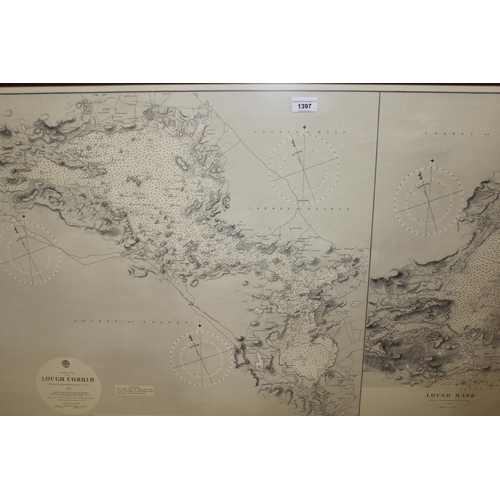 1397 - 1846 mariner's chart of Loch Corrib (1959 reprint), framed