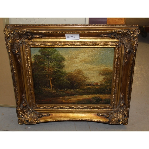 1400 - Pair of modern oil paintings on panel, seascapes, 20 x 25cm, gilt framed, together with a similar oi... 