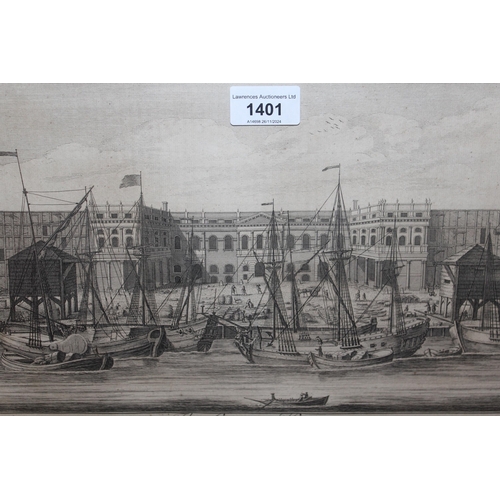 1401 - Framed antique black and white antique engraving ' A Custom House ', 20 x 30.5cm, framed