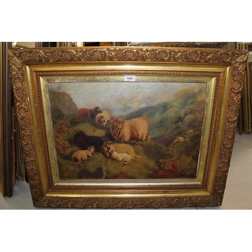 1404 - Early 20th Century oil on canvas, sheep in a Highland landscape, signed with initials N.G. dated 191... 