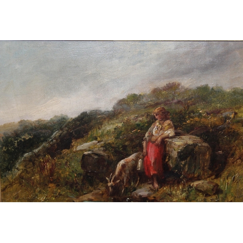 1406 - Thomas Kent Pelham, 19th Century oil on canvas, girl with a goat in a landscape, signed, 24 x 34cm, ... 