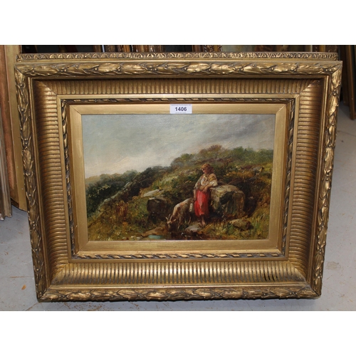 1406 - Thomas Kent Pelham, 19th Century oil on canvas, girl with a goat in a landscape, signed, 24 x 34cm, ... 