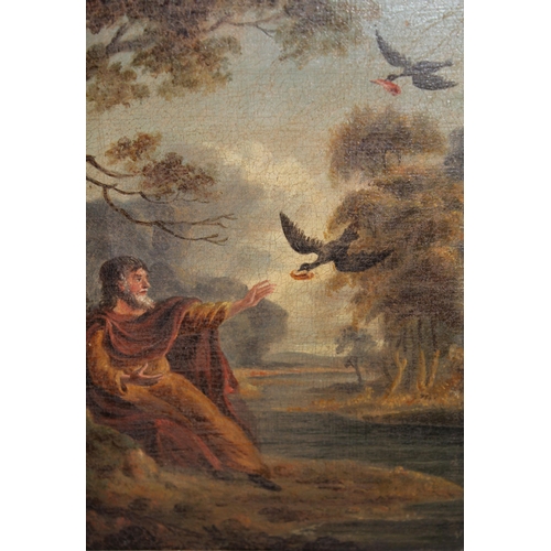 1409 - 19th Century Continental School, oil on canvas, ' Elijah and the Ravens ', 19 x 14cm, gilt framed