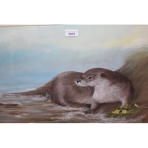 1413 - Anthony J. Smith, watercolour, study of an otter, signed, 38 x 63cm, gilt framed, together with anot... 