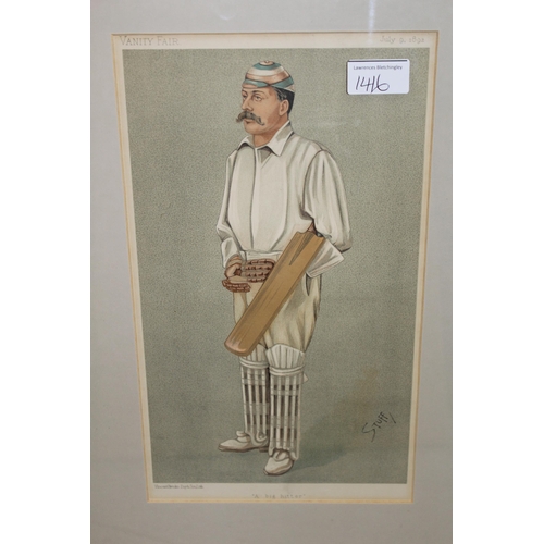 1416 - Group of six Vanity Fair cricket related prints by Lib, Stuff and others, ' Charlie ', ' WW ', ' A B... 