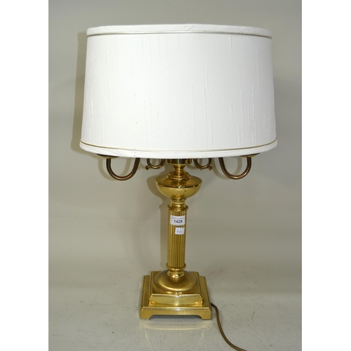 1428 - Late 20th Century brass column form table lamp with cream shade