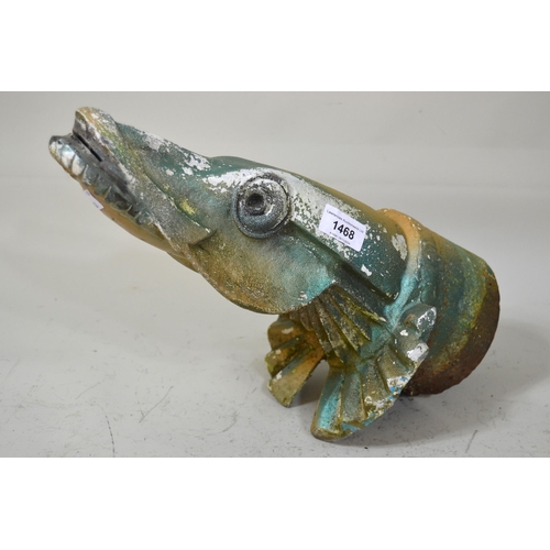 1468 - Unusual patinated metal fountain head in the form of a fish head