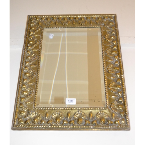 1484 - Early 20th Century embossed brass rectangular wall mirror with bevelled plate, 56 x 43cm