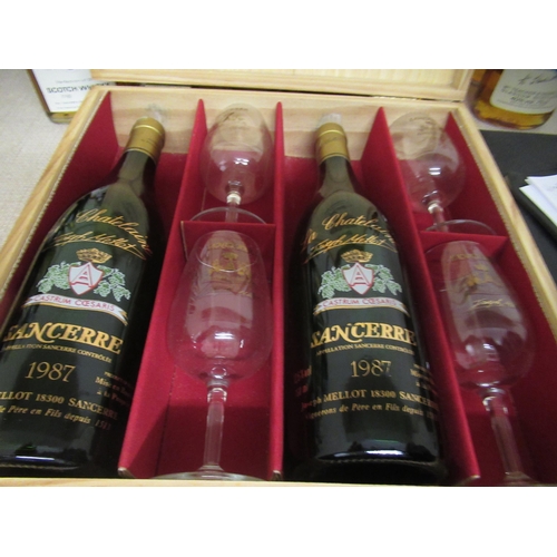 1502 - Boxed two bottle set of Sancerre Joseph Mellot 1987, with four glasses