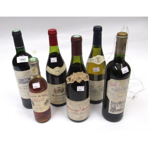 1505 - One bottle, Chateau Duplessis 2006, one bottle, Echezeaux Grand Cru, three other various wines and a... 