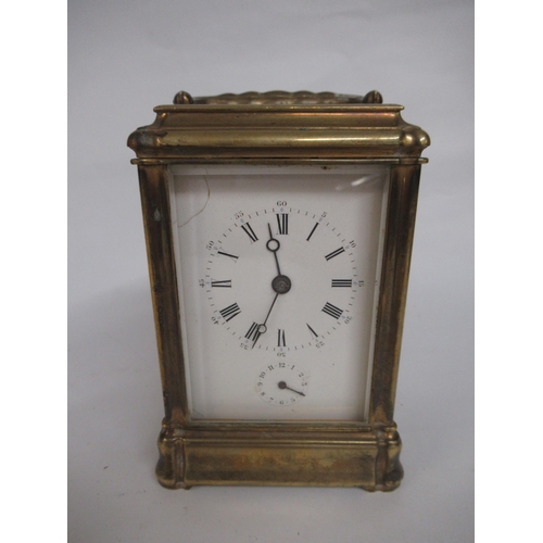 1575 - 19th Century gilt brass carriage clock, the gorge case with white enamel dial, having subsidiary sec... 