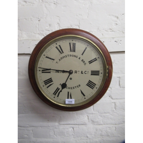 1598 - 19th Century circular mahogany station clock, the circular 30cm enamel dial with Roman numerals insc... 