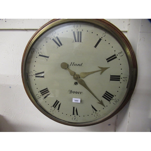 1600 - Large 19th Century circular mahogany wall clock, the painted dial with Arabic and Roman numerals ins... 