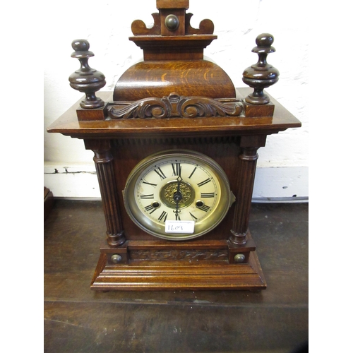 1609 - German walnut two train mantel clock, 39cm high, together with another similar clock