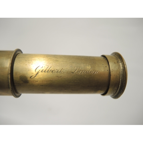 164 - Brass and mahogany four section telescope, signed Gilbert, London