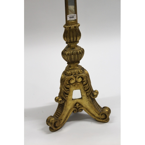 1648 - Mirror inset gilt wood candle stand, 120cm high