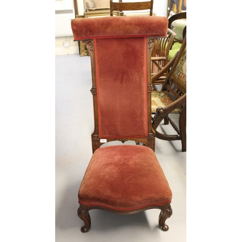 1652 - Victorian mahogany red velvet upholstered prie-dieu chair