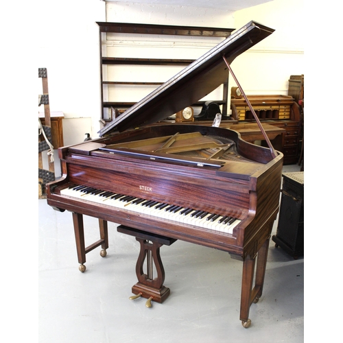 1653 - Mahogany cased baby grand piano by Steck (the keys are simulated ivory)