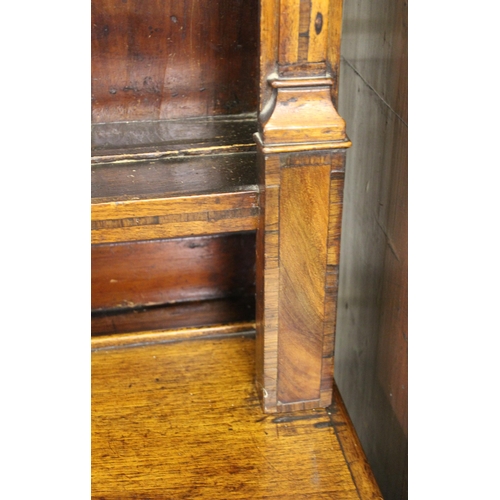 1689 - Early 19th Century elm and mahogany dresser, the boarded shelf back above a breakfront with moulded ... 