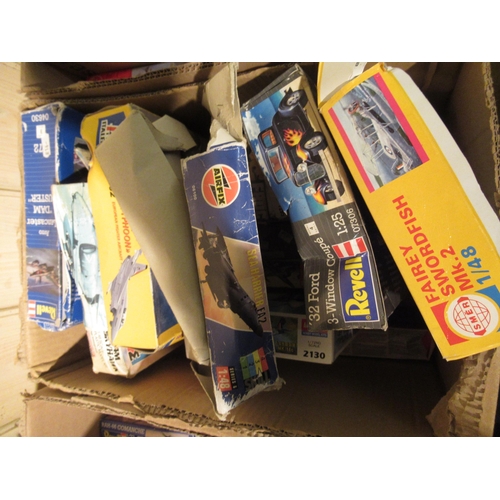 169 - Four boxes containing a quantity of unbuilt model aircraft kits, including Airfix, Italeri and Tamiy... 