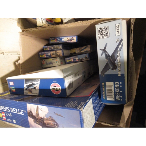 169 - Four boxes containing a quantity of unbuilt model aircraft kits, including Airfix, Italeri and Tamiy... 