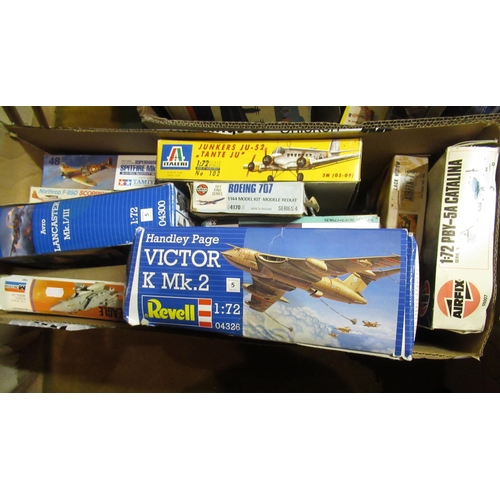 170 - Four boxes containing a quantity of unbuilt model aircraft kits, including Airfix, Revel, Italeri an... 