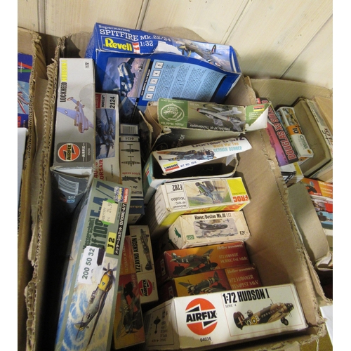 171 - Four boxes containing a quantity of unbuilt model aircraft kits, including Airfix, Revel, Italeri an... 