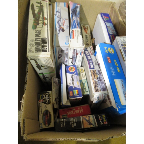 171 - Four boxes containing a quantity of unbuilt model aircraft kits, including Airfix, Revel, Italeri an... 