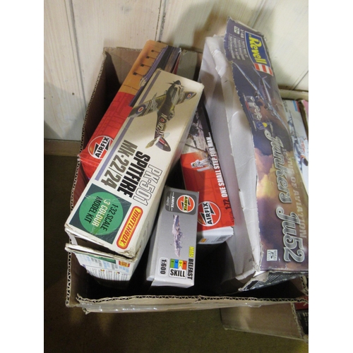 171 - Four boxes containing a quantity of unbuilt model aircraft kits, including Airfix, Revel, Italeri an... 