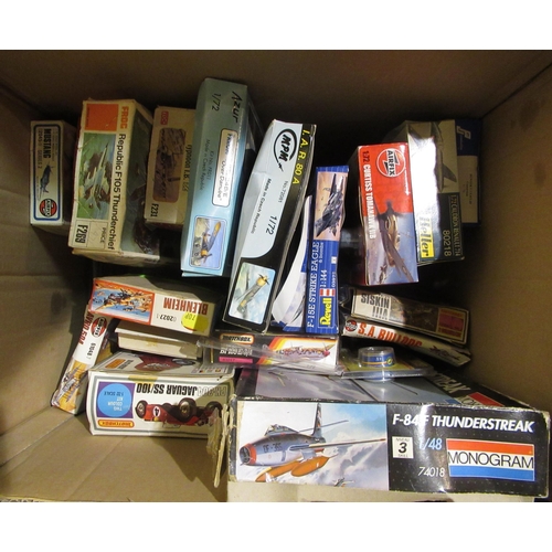 172 - Four boxes containing a quantity of unbuilt model aircraft kits, including Airfix, Italeri and Tamiy... 