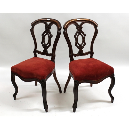 1730 - Set of six 19th Century mahogany dining chairs, with carved splat backs on cabriole front supports w... 