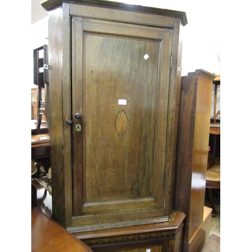 1736 - George III oak hanging corner cabinet, together with a mahogany drop-leaf bedside table with single ... 