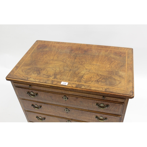 1738 - Late 19th / early 20th Century figured walnut dwarf chest in 18th Century style, the moulded and her... 