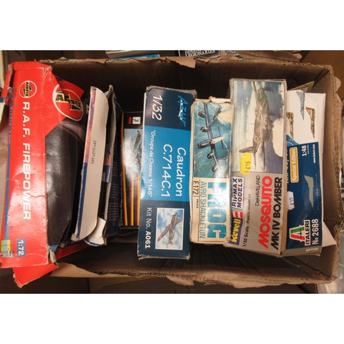 174 - Five boxes containing a quantity of unbuilt model aircraft kits, including Airfix, Revel, Italeri an... 