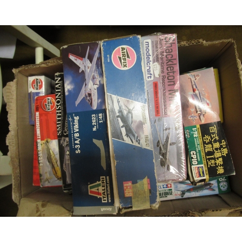 175 - Five boxes containing a quantity of unbuilt model aircraft kits, including Airfix, Revel etc. (some ... 