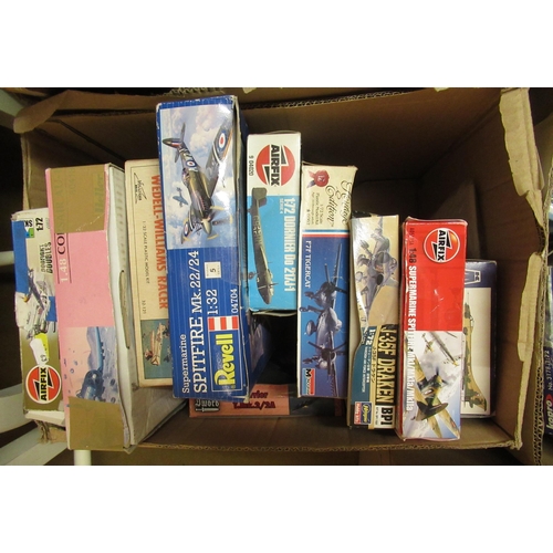 175 - Five boxes containing a quantity of unbuilt model aircraft kits, including Airfix, Revel etc. (some ... 