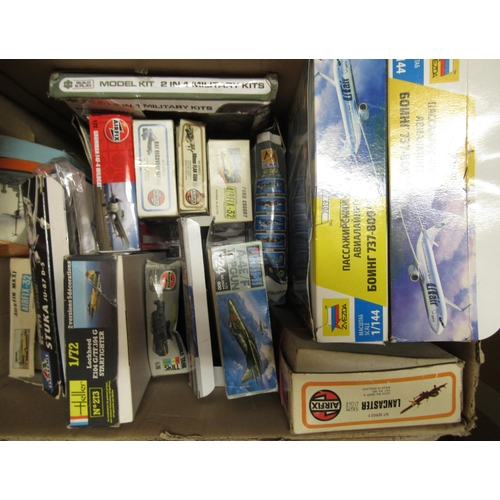 175 - Five boxes containing a quantity of unbuilt model aircraft kits, including Airfix, Revel etc. (some ... 