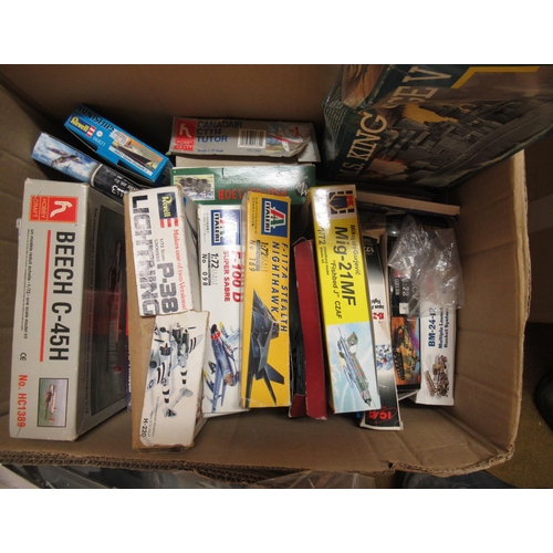 175 - Five boxes containing a quantity of unbuilt model aircraft kits, including Airfix, Revel etc. (some ... 