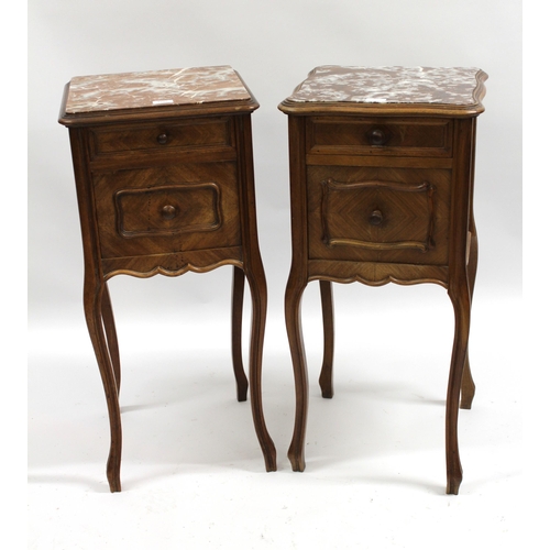 1755 - Near pair of 19th Century French rosewood bedside cabinets with rouge marble inset tops and cabriole... 