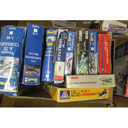 176 - Six boxes containing a quantity of unbuilt model aircraft kits, including Airfix, Revel etc. (some b... 