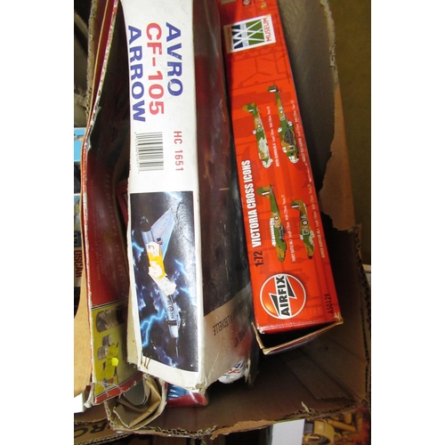 176 - Six boxes containing a quantity of unbuilt model aircraft kits, including Airfix, Revel etc. (some b... 