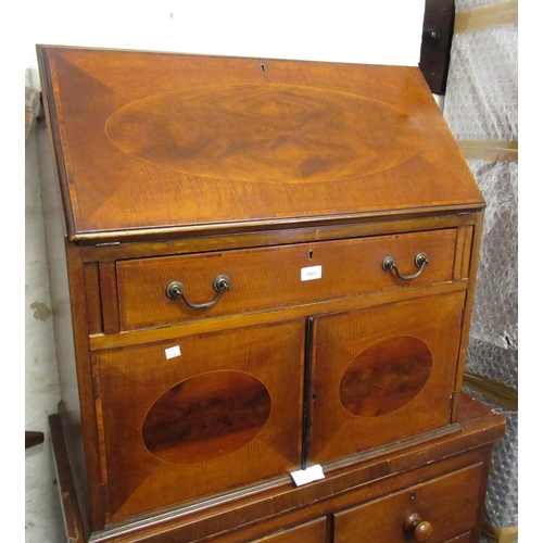 1803 - Edwardian mahogany bureau with a fall front above a single drawer and two cupboard doors, on square ... 