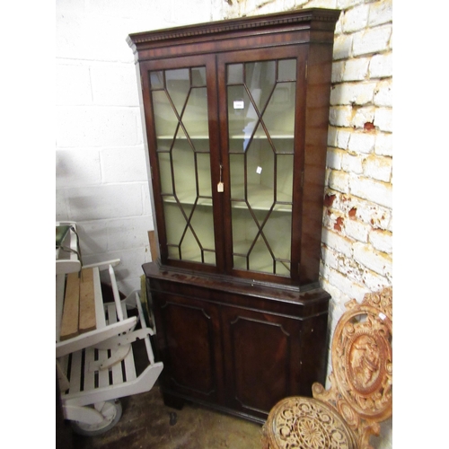 1804 - Mid 20th Century mahogany standing corner cabinet with two astragal glazed doors enclosing shelves, ... 