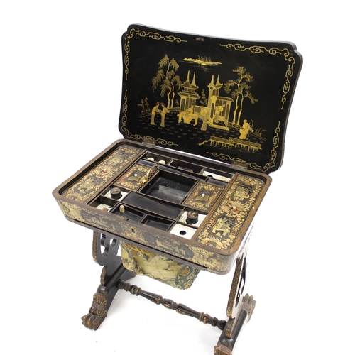 1836 - 19th Century Chinese export lacquer work table, the hinged lid enclosing a fitted interior with some... 