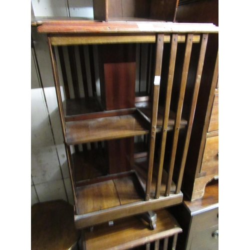 1839 - Edwardian mahogany and satinwood crossbanded revolving bookcase with slatted sides, 86 x 48cm