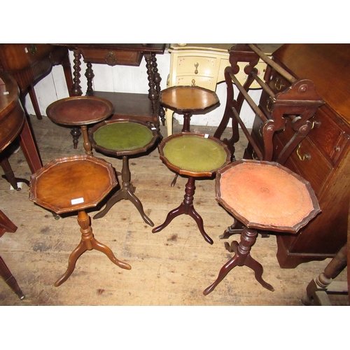 1840 - Group of seven various reproduction wine tables with tripod bases, together with a mahogany nest of ... 