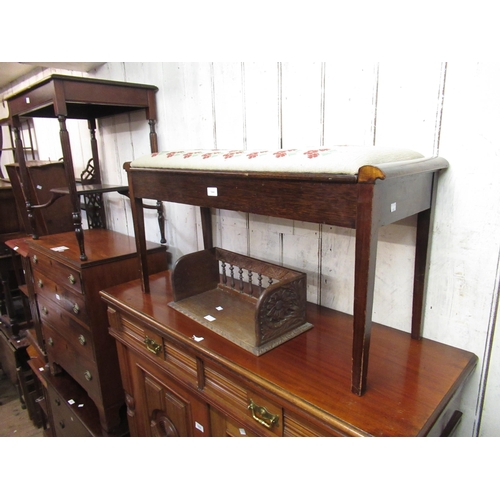 1844 - Mid 20th Century mahogany rectangular box seat duet piano stool with needlepoint seat