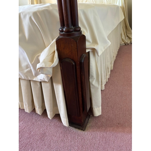 1853 - Mahogany four poster bed, the canopy with a moulded dentil cornice above cluster column foot posts, ... 