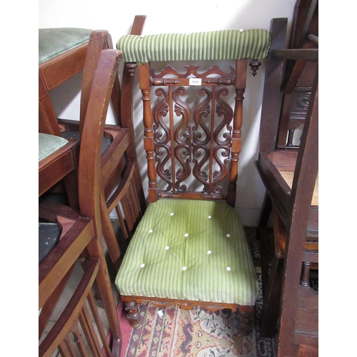 1859 - Victorian mahogany and button upholstered low seat prie dieu chair with pierced back, an Edwardian m... 