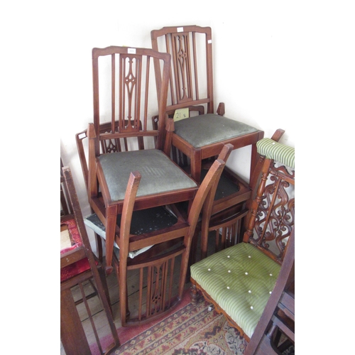 1870 - Set of six Edwardian mahogany and line inlaid dining chairs with pierced splat backs